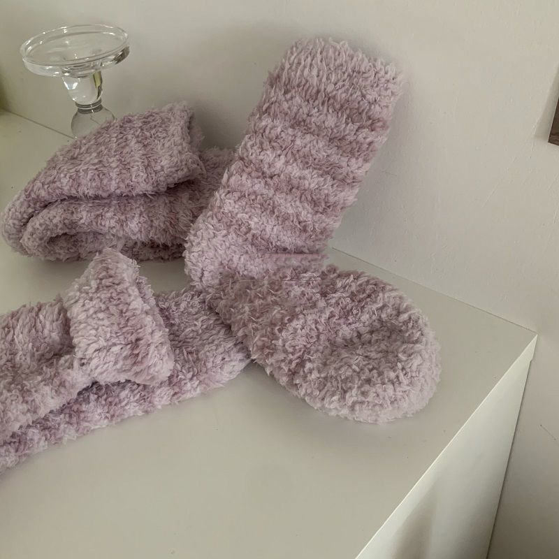 Fashion Purple Plush Coral Fleece Striped Floor Socks