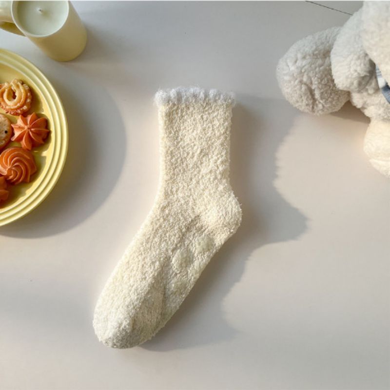 Fashion Milk White 1 Pair Coral Fleece Mid-calf Floor Socks