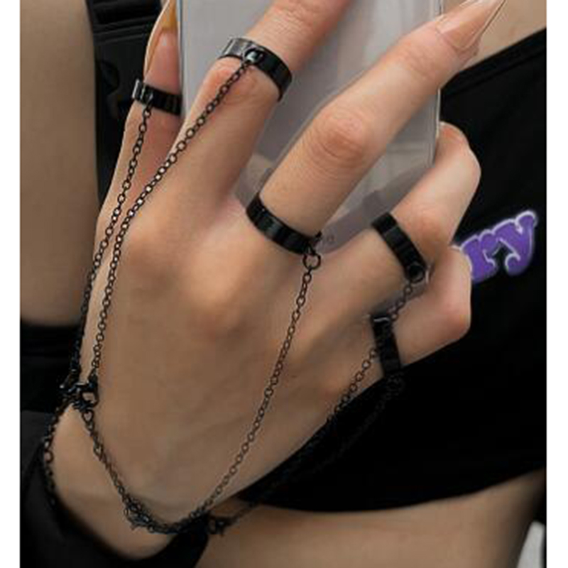 Fashion Black Alloy Geometric Chain One-piece Ring Bracelet
