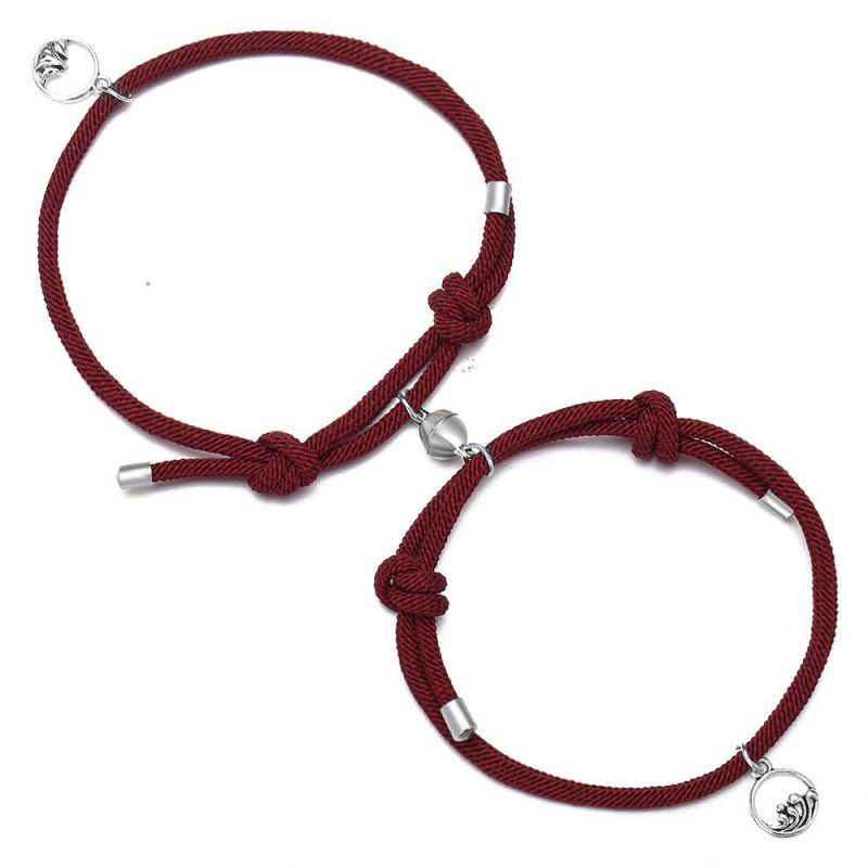 Fashion 10# A Pair Of Alloy Sea Wave Geometric Magnetic Cord Bracelets