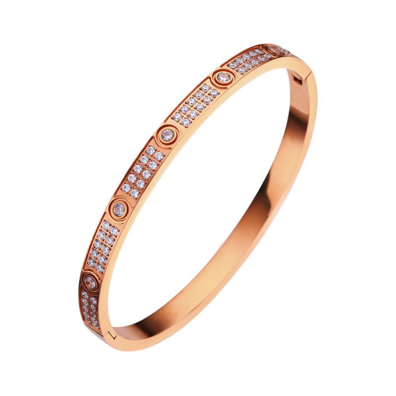 Fashion Rose Gold Titanium Steel Diamond Geometric Bracelet