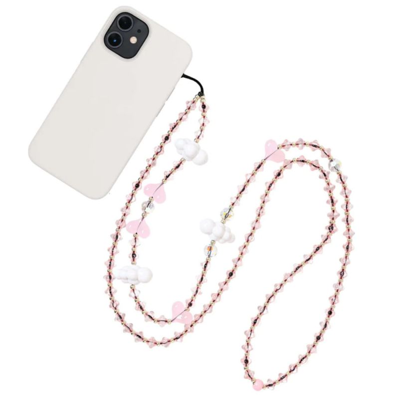 Fashion Pink Geometric Crystal Beaded Love Cloud Mobile Phone Chain