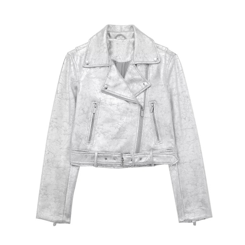 Fashion Silver Blended Lapel Multi-zip Jacket