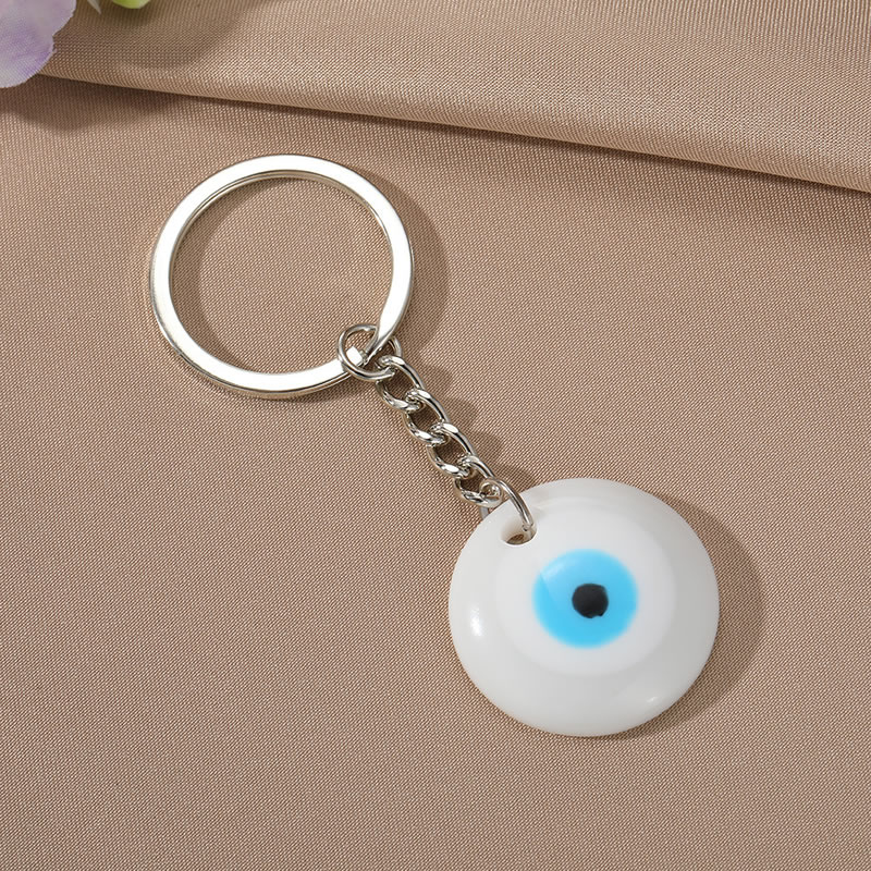 Fashion White Resin Geometric Round Eyes Keychain