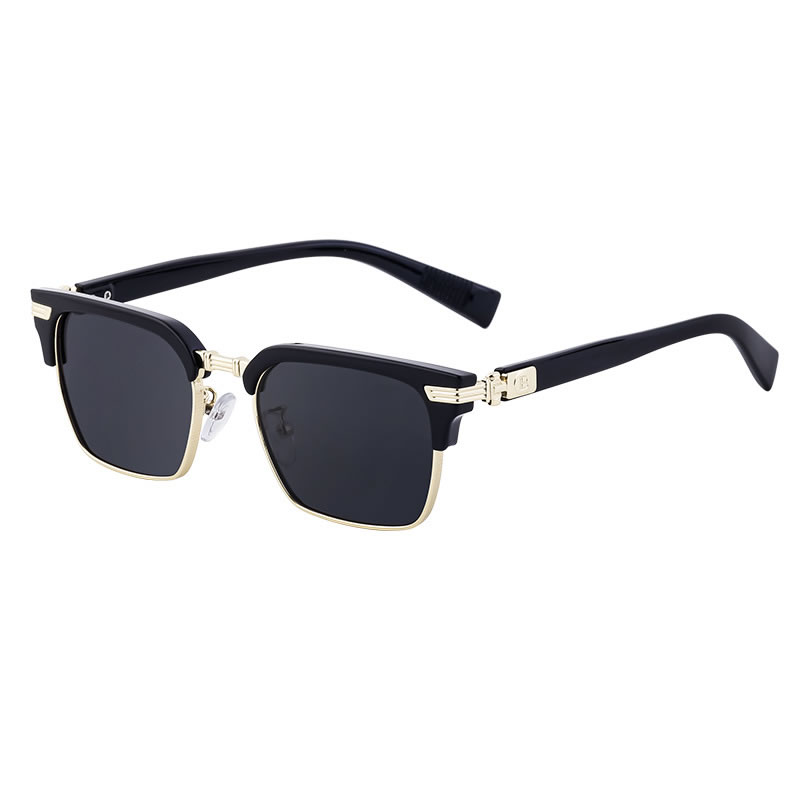 Fashion Polarized Bright Black Gold All Gray Pc Square Large Frame Sunglasses