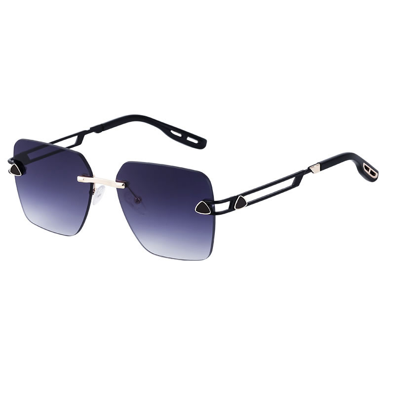 Fashion Gold Double Gray Frameless Cut-edge Square Cutout Sunglasses