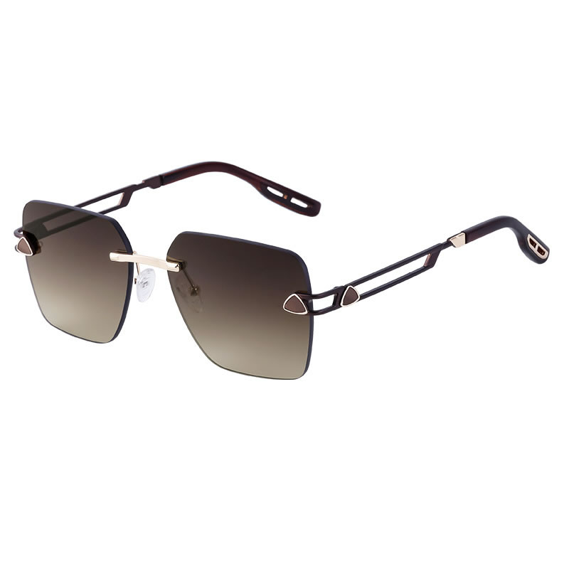 Fashion Golden Tea Ash Frameless Cut-edge Square Cutout Sunglasses
