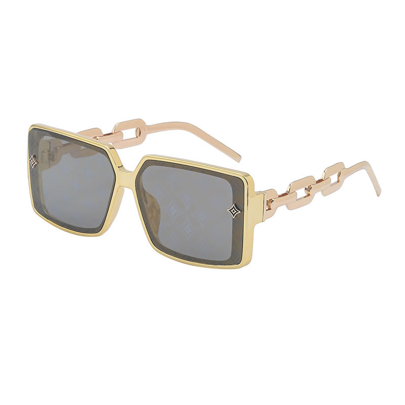 Fashion Electroplated Gold Flower Film Pc Square Chain Sunglasses
