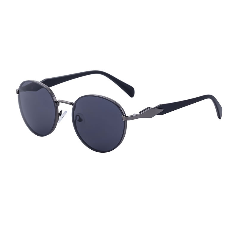 Fashion Sand Black Black All Gray Metal Oval Frame Sunglasses