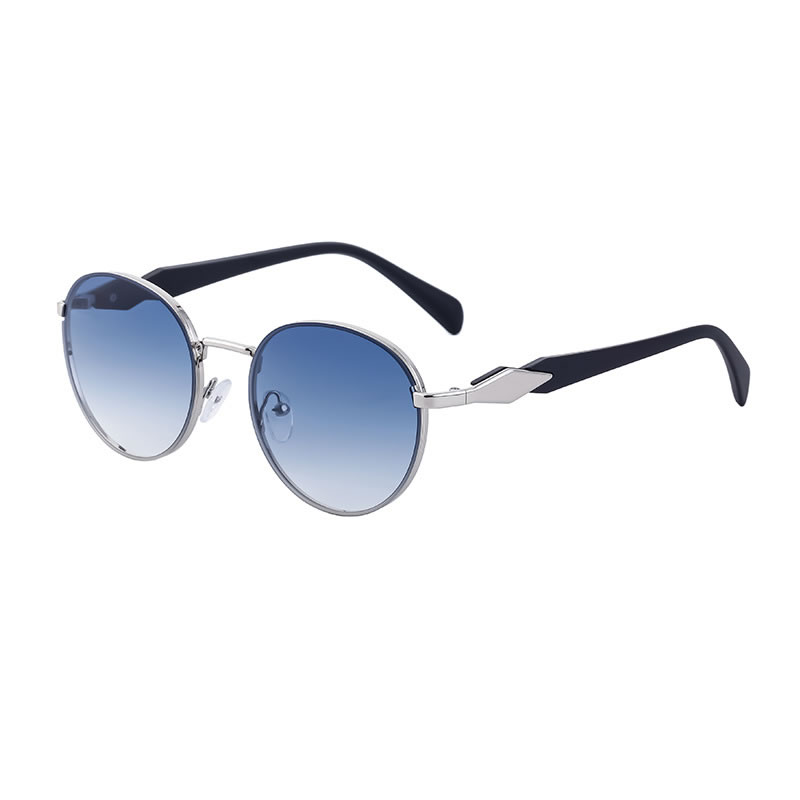 Fashion Silver Frame Black A Blue Metal Oval Frame Sunglasses