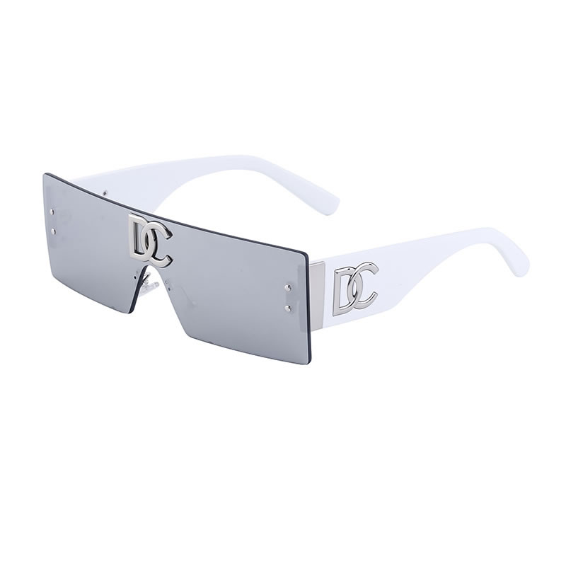 Fashion White Silver Mercury Pc Square Frameless One-piece Sunglasses