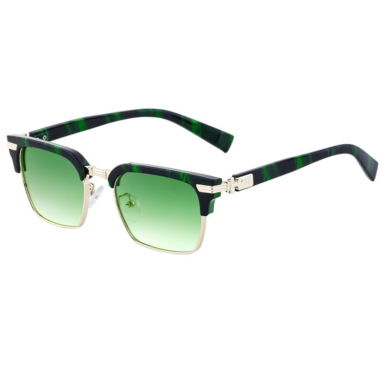 Fashion Covered Floral Stripes Green Gold Gradient Green Large Square Frame Sunglasses