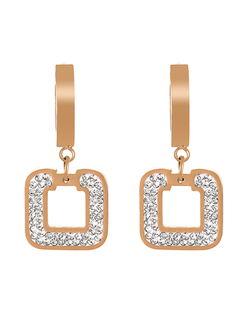 Fashion Rose Gold Titanium Steel Inlaid Zirconium Square Hoop Earrings