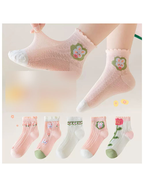 Fashion Lace Milk Rabbit [spring And Summer Mesh 5 Pairs] Cotton Printed Breathable Mesh Kids Socks