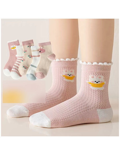 Fashion Korean Fen Bunny [spring And Summer Mesh 5 Pairs] Cotton Printed Breathable Mesh Kids Socks