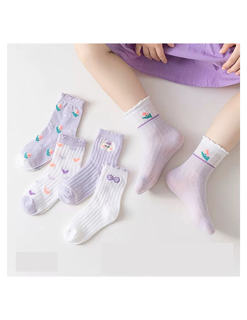 Fashion Lavender Love Rabbit [5 Pairs Of Spring And Summer Mesh] Cotton Printed Breathable Mesh Kids Socks