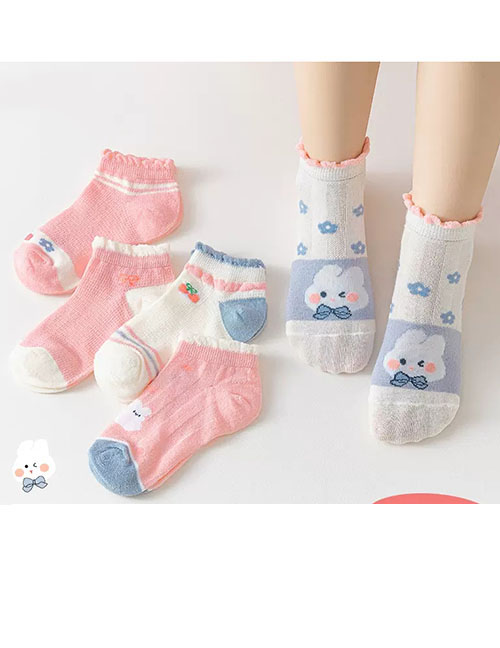 Fashion Bowknot Bunny [spring And Summer Mesh 5 Pairs] Cotton Printed Breathable Mesh Kids Socks