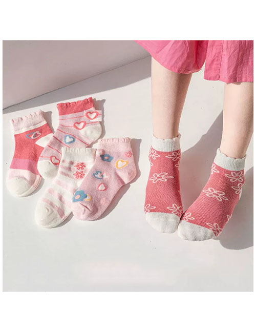 Fashion Sweetheart Blossoming [spring And Summer Mesh 5 Pairs] Cotton Printed Breathable Mesh Kids Socks