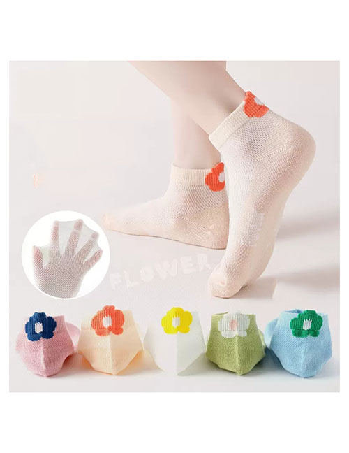 Fashion Small Flowers On The Heel [spring And Summer Mesh 5 Pairs] Cotton Printed Breathable Mesh Kids Socks