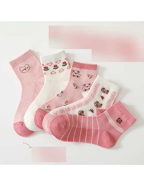 Fashion Flower Bear [spring And Summer Mesh 5 Pairs] Cotton Printed Breathable Mesh Kids Socks