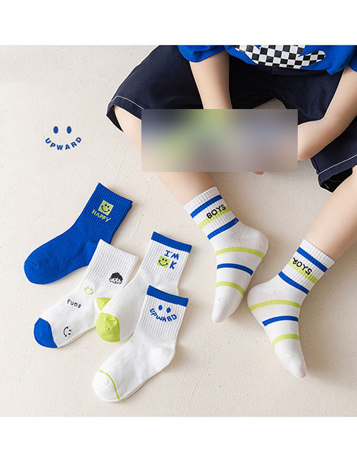 Fashion Smiley Boy [5 Pairs Of Soft And Thin Cotton] Cotton Printed Breathable Mesh Kids Socks