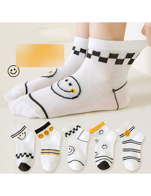 Fashion Summer Smiling Face [5 Pairs Of Breathable Mesh] Cotton Printed Breathable Mesh Kids Socks
