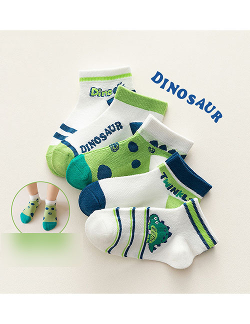Fashion Jurassic [5 Pairs Of Breathable Mesh] Cotton Printed Breathable Mesh Kids Socks