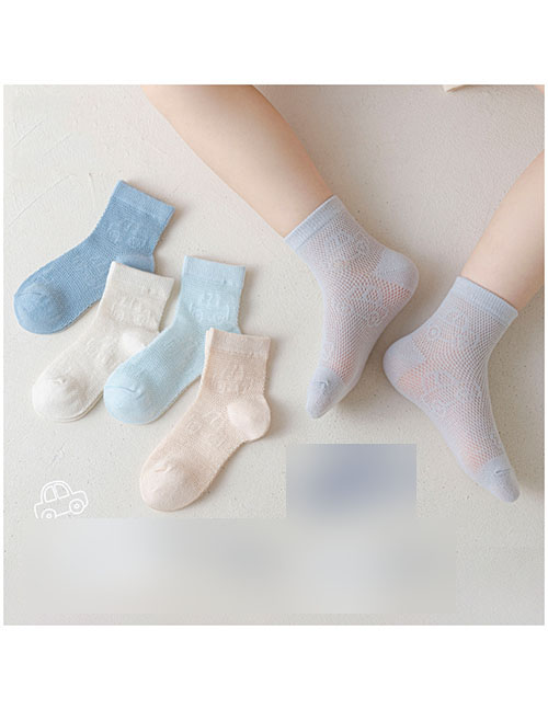 Fashion Solid Color Car [spring And Summer Mesh 5 Pairs] Cotton Printed Breathable Mesh Kids Socks