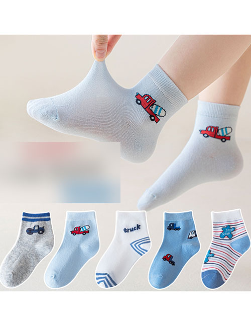 Fashion Engineering Car [spring And Autumn Thin Cotton 5 Pairs] Cotton Printed Breathable Mesh Kids Socks