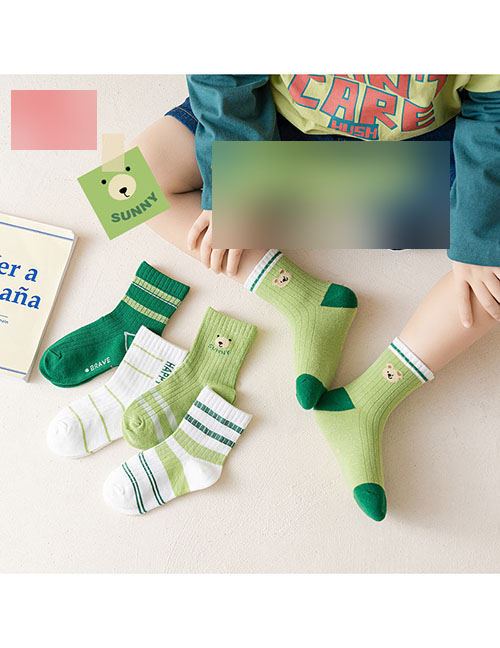 Fashion Green Bear [soft Thin Cotton 5 Pairs] Cotton Printed Breathable Mesh Kids Socks