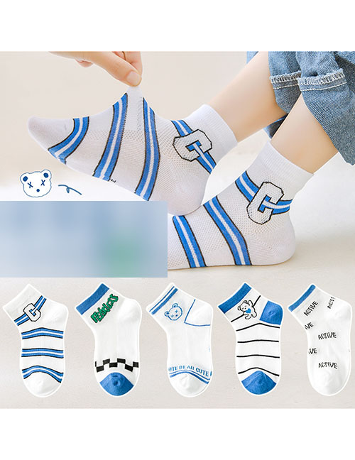 Fashion Letter Bear [breathable Mesh 5 Pairs] Cotton Printed Breathable Mesh Kids Socks
