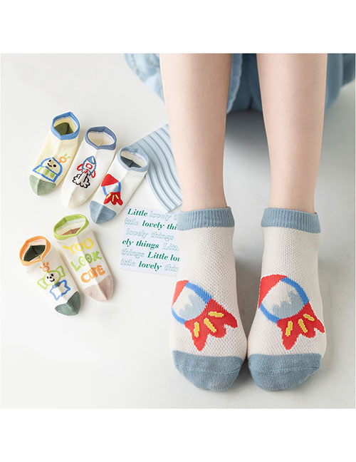 Fashion Vitality Elf [5 Pairs Of Breathable Mesh] Cotton Printed Breathable Mesh Kids Socks
