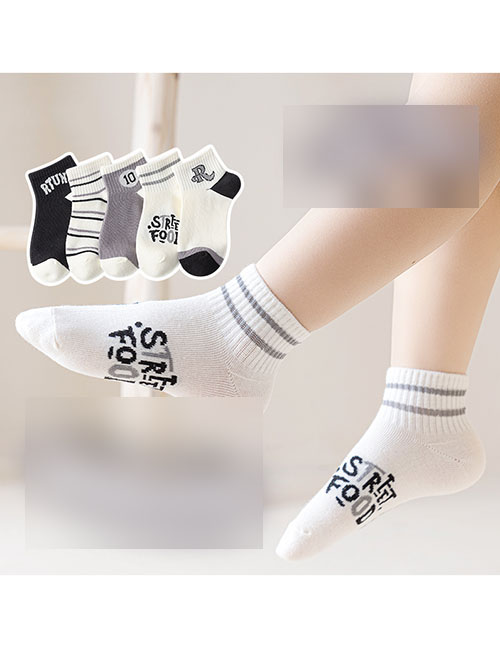 Fashion Sports R Model [soft Thin Cotton 5 Pairs] Cotton Printed Breathable Mesh Kids Socks
