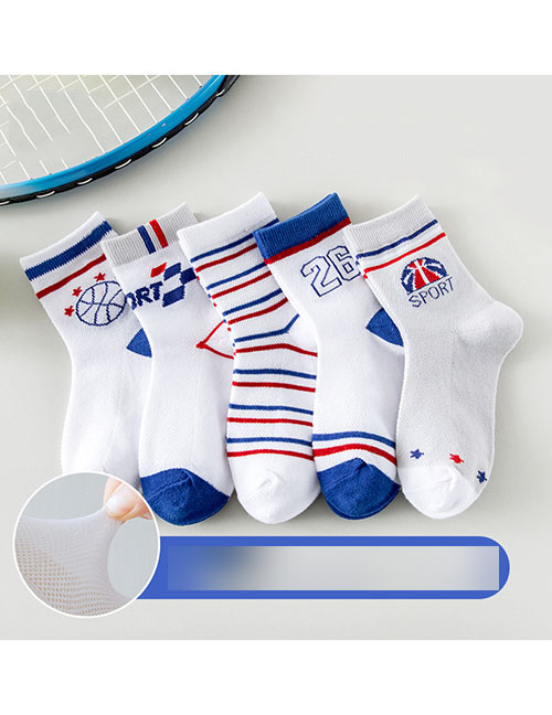 Fashion Sports Basketball [breathable Mesh 5 Pairs] Cotton Printed Breathable Mesh Kids Socks