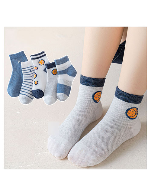 Fashion Basketball Trendy Socks [spring And Summer Mesh 5 Pairs] Cotton Printed Breathable Mesh Kids Socks