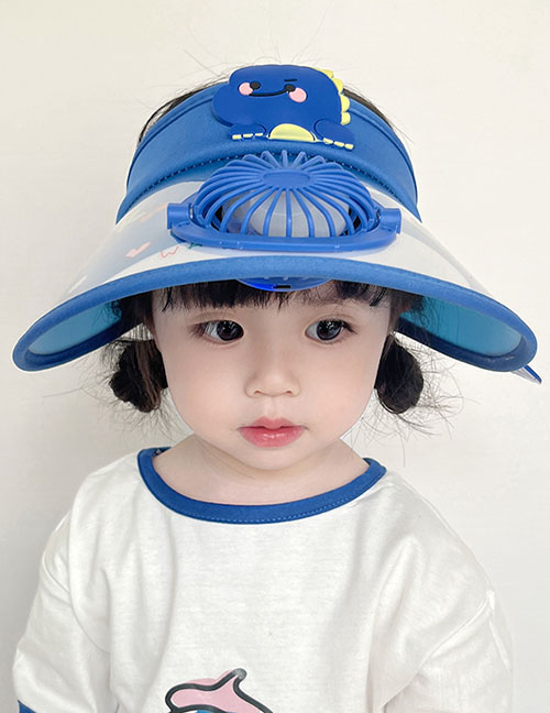 Fashion Dark Blue Dinosaur Fan Hat [adjustable Wind Speed] Pc Cartoon Large Brim With Fan Empty Top Sun Hat (with Electronics)