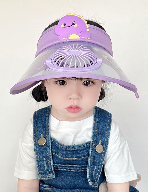 Fashion Purple Dinosaur Fan Hat [adjustable Wind Speed] Pc Cartoon Large Brim With Fan Empty Top Sun Hat (with Electronics)