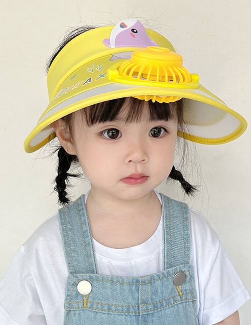 Fashion Yellow Little Dolphin [upgrade Fan Model] Pc Cartoon Large Brim With Fan Empty Top Sun Hat (with Electronics)