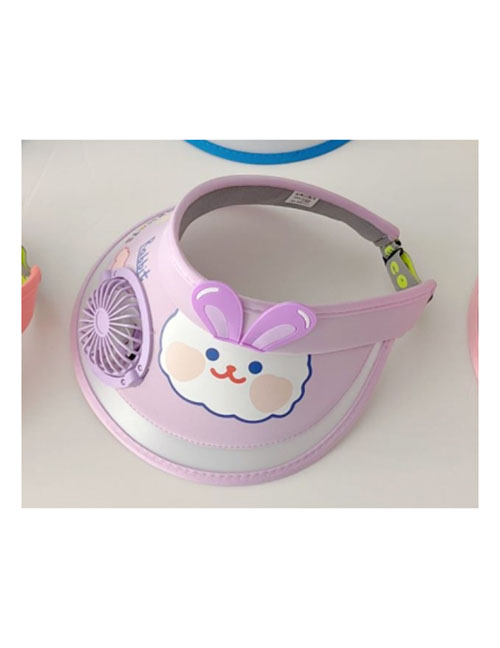 Fashion Light Purple Bunny [upgrade Fan Model] Pc Cartoon Large Brim With Fan Empty Top Sun Hat (with Electronics)