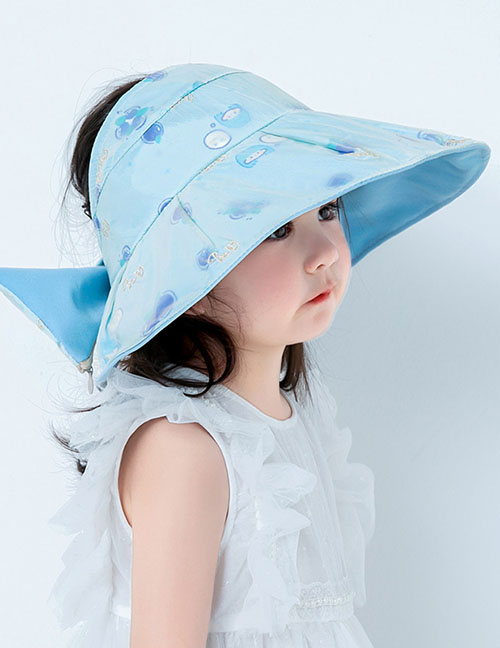 Fashion Big Brim Bowknot Empty Top-blue Blueberry [princess Series] (free Windproof Rope) Polyester Print Hollow Bow Sun Hat