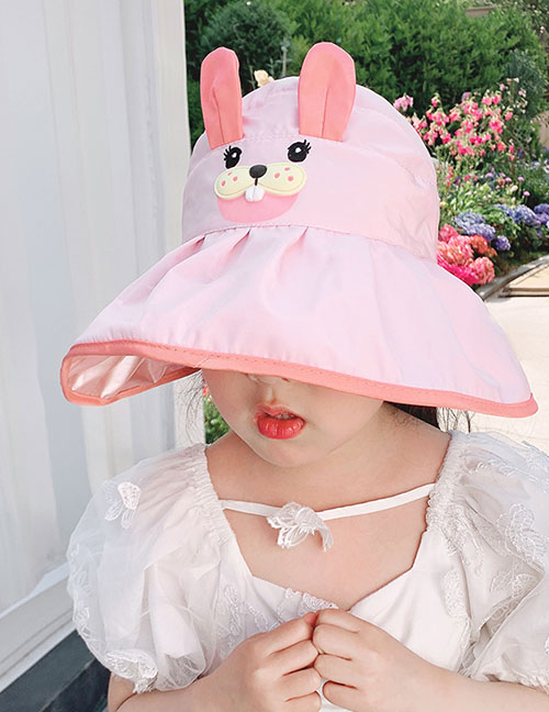 Fashion Empty Big Hat Brim - Pink Rabbit [send Windproof Rope] Polyester Print Sun Hat