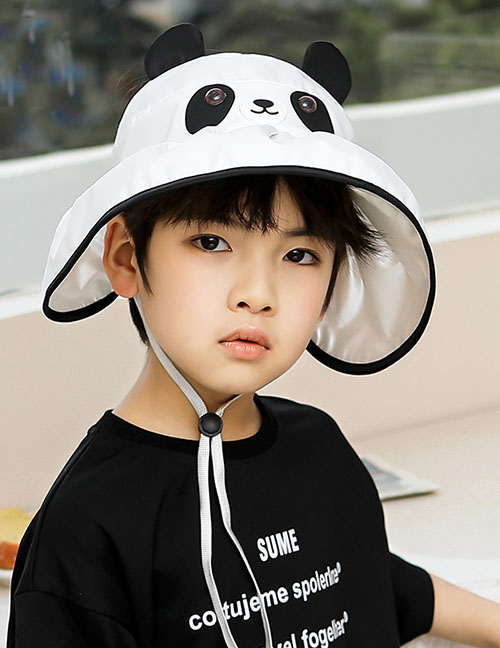 Fashion Empty Hat With Big Brim - Cute Panda [send Windproof Rope] Polyester Print Sun Hat