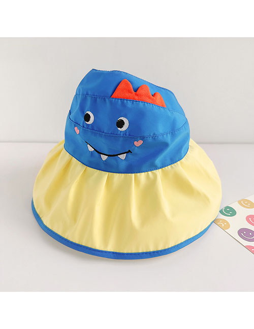 Fashion Empty Top And Big Brim - Yellow And Blue Dinosaur [send Windproof Rope] Polyester Print Sun Hat
