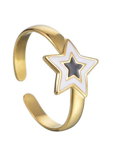 Fashion Gold Titanium Steel Star Split Open Ring