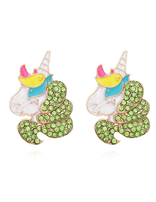 Fashion Color Alloy Dripping Diamond Unicorn Earrings