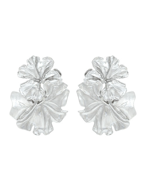Fashion White K Alloy Pleated Flower Stud Earrings