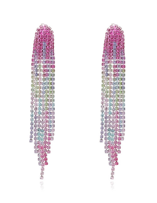 Fashion Color Metal Diamond Gradient Claw Chain Tassel Earrings