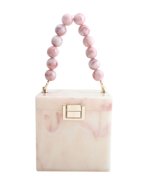 Fashion Apricot Acrylic Bead Handheld Square Tote Bag