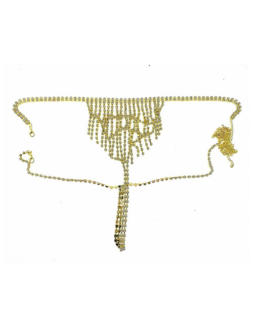 Fashion Gold Plated Panties Geometric Diamond Cutout Panty Body Chain