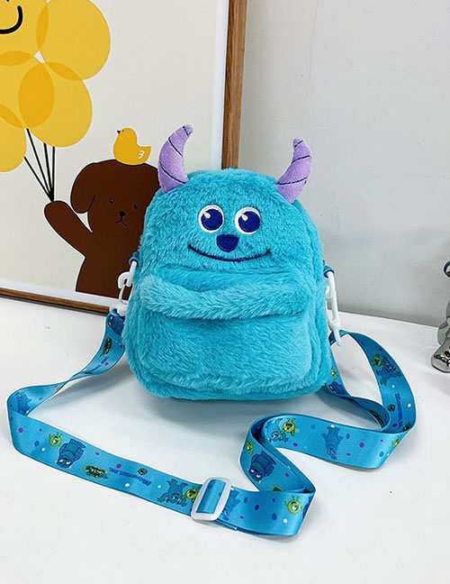 Fashion Sky Blue Plush Monster Cartoon Messenger Cross- Body Bag